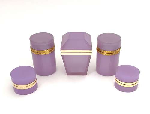 A Pair of Antique Miniature Alexandrite Opaline Glass Caskets