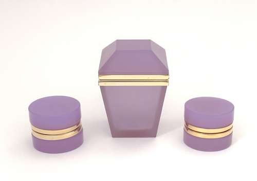 A Pair of Antique Miniature Alexandrite Opaline Glass Caskets
