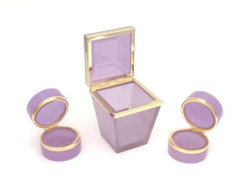 A Pair of Antique Miniature Alexandrite Opaline Glass Caskets