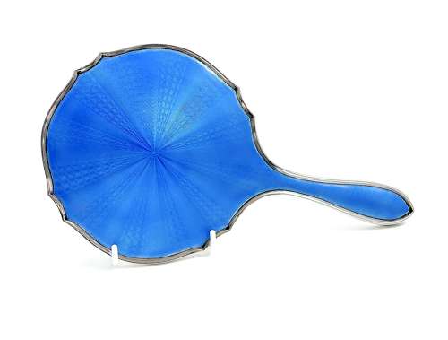 Antique Hukin and Heath Silver and Guilloche Enamel Hand Mirror.