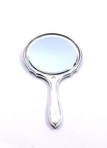 Antique Hukin and Heath Silver and Guilloche Enamel Hand Mirror.