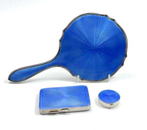 Antique Hukin and Heath Silver and Guilloche Enamel Hand Mirror.