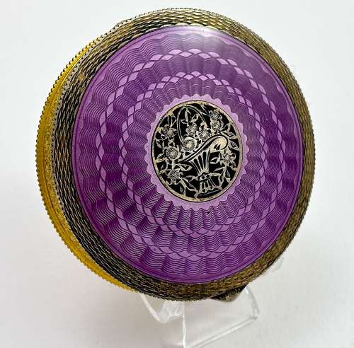 Fine Antique Guilloche Enamel and Silver Plique a Jour Compact Box .