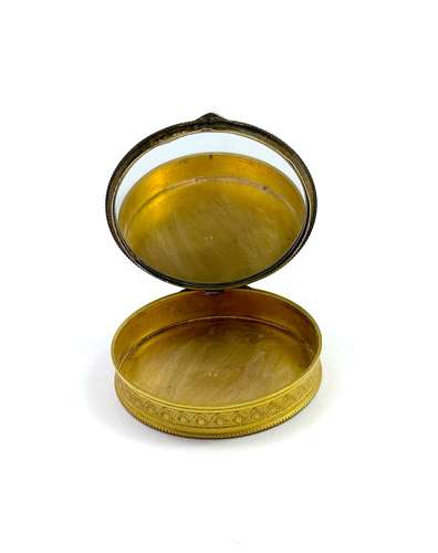 Fine Antique Guilloche Enamel and Silver Plique a Jour Compact Box .