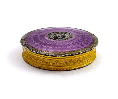 Fine Antique Guilloche Enamel and Silver Plique a Jour Compact Box .
