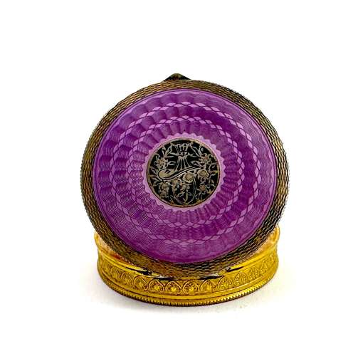 Fine Antique Guilloche Enamel and Silver Plique a Jour Compact Box .