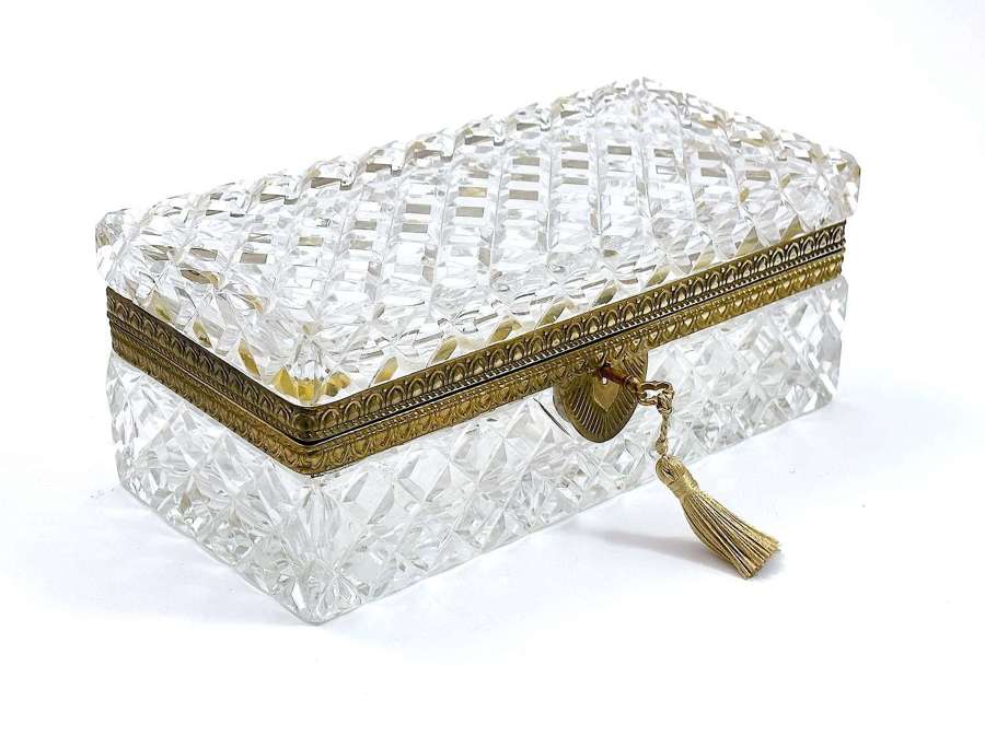 Long Antique Baccarat Crystal Jewellery Casket Box