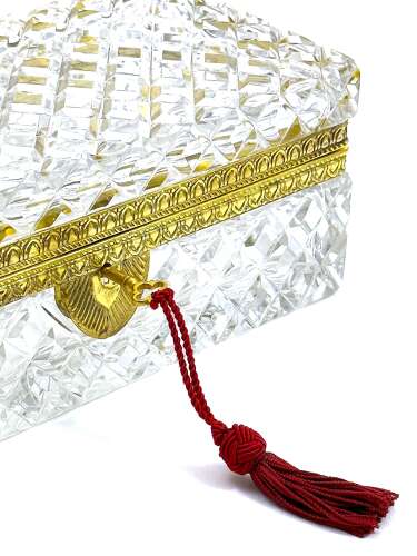 Long Antique Baccarat Crystal Jewellery Casket Box