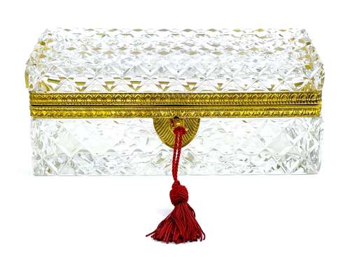 Long Antique Baccarat Crystal Jewellery Casket Box