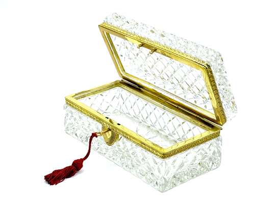 Long Antique Baccarat Crystal Jewellery Casket Box