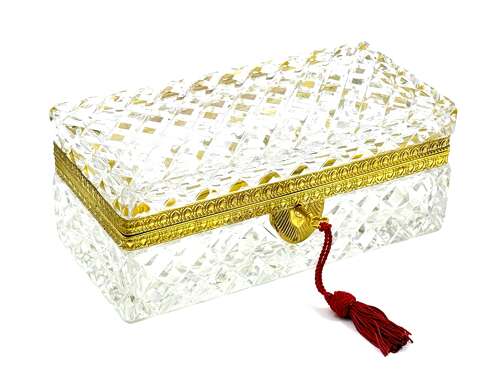Long Antique Baccarat Crystal Jewellery Casket Box