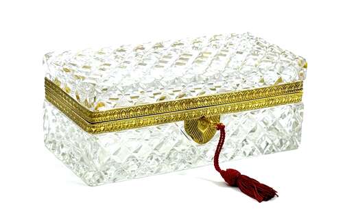 Long Antique Baccarat Crystal Jewellery Casket Box
