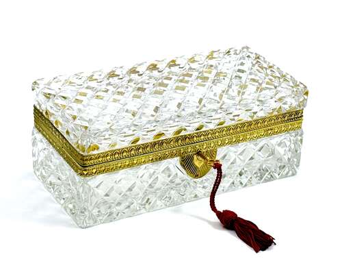 Long Antique Baccarat Crystal Jewellery Casket Box