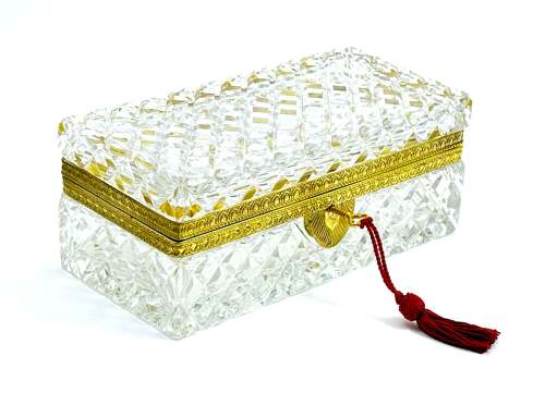 Long Antique Baccarat Crystal Jewellery Casket Box