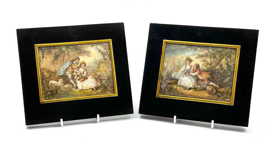 A Pair of Fine Antique French Signed Miniatures after Francois Boucher