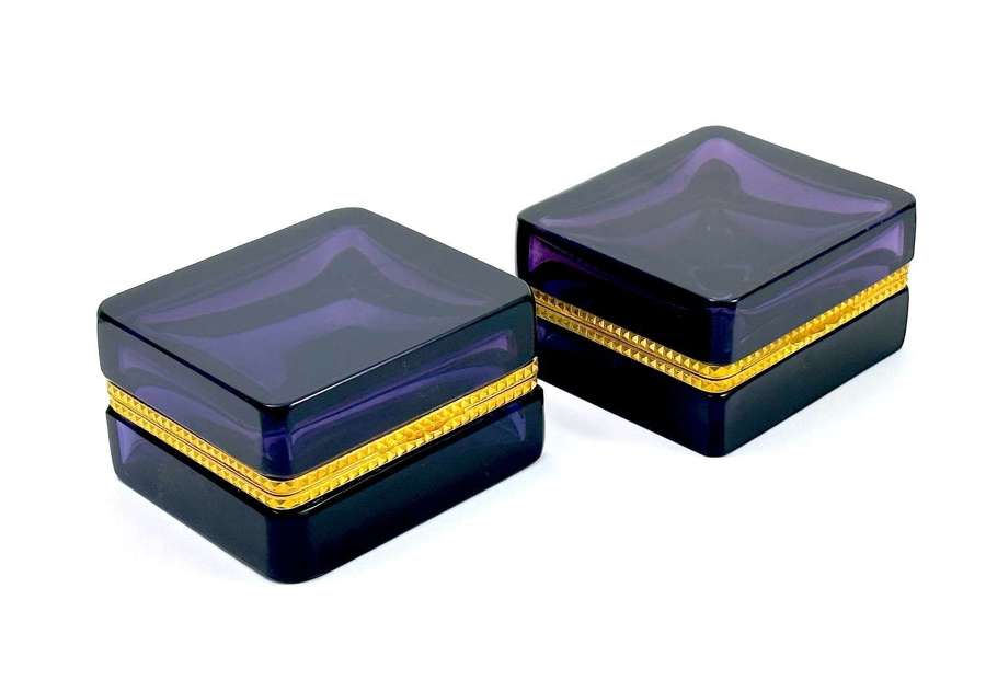 A Pair of Antique Square Amethyst Glass Boxes
