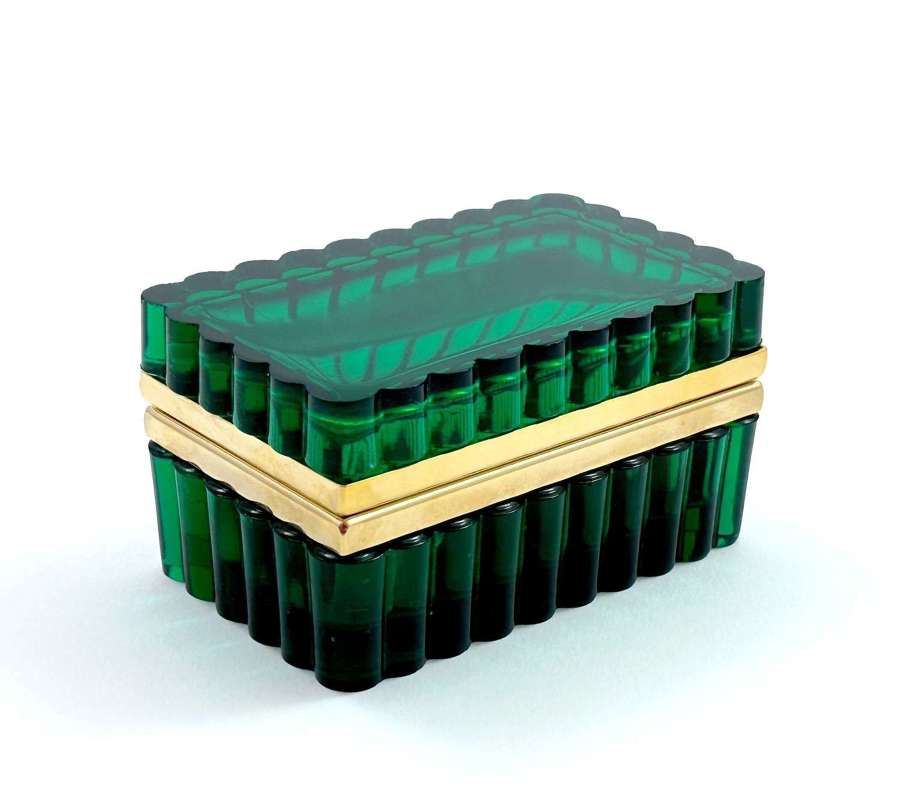 Antique Murano Emerald Green Glass Rectangular Casket Box