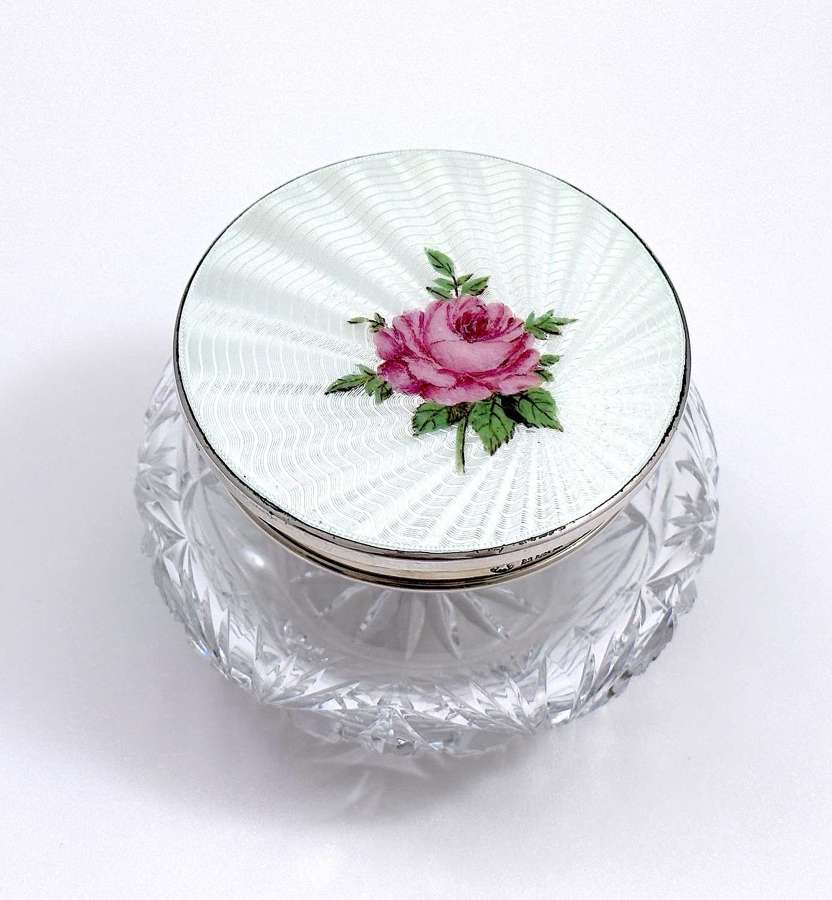 Antique&nbsp;Enamel and Silver Dressing Table Box & Cover