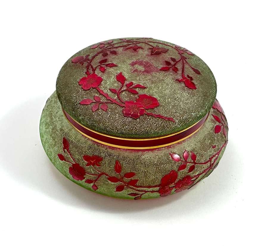 Antique Signed BACCARAT Cranberry and Uranium Glass Box and Cover