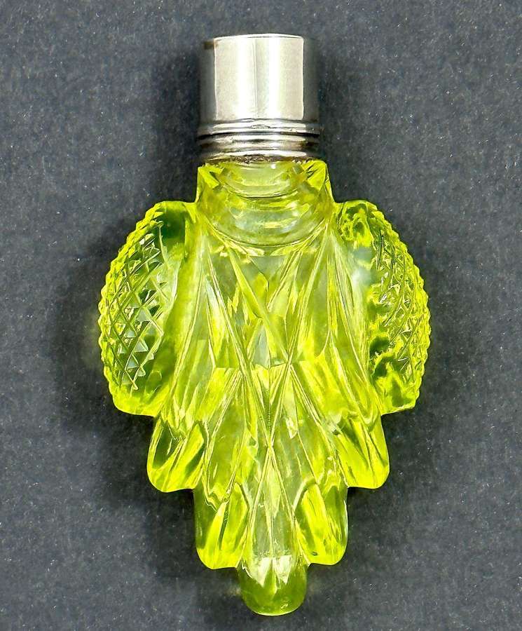 Antique Uranium Cut Crystal Glass Perfume Bottle