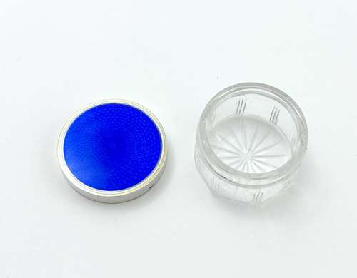 Antique Fench Guilloche Enamel, Silver and Crystal Glass Box.