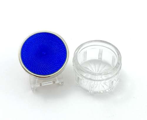 Antique Fench Guilloche Enamel, Silver and Crystal Glass Box.
