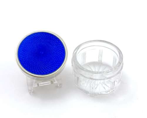 Antique Fench Guilloche Enamel, Silver and Crystal Glass Box.