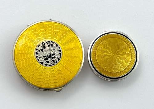 Antique Silver and Gold Coloured Guilloche Enamel Pill Box