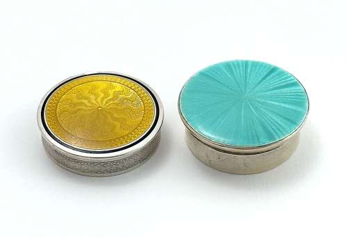 Antique Silver and Gold Coloured Guilloche Enamel Pill Box