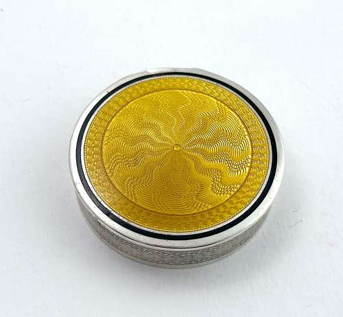 Antique Silver and Gold Coloured Guilloche Enamel Pill Box