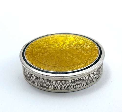 Antique Silver and Gold Coloured Guilloche Enamel Pill Box