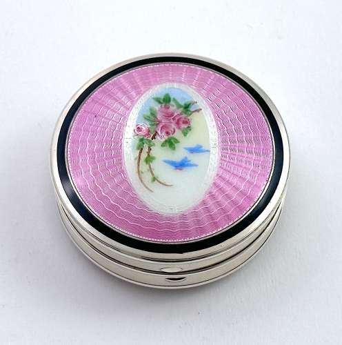 Rare Antique F&B Silver & Pink Guilloche Enamel Double Compact