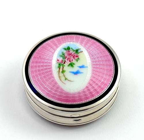Rare Antique F&B Silver & Pink Guilloche Enamel Double Compact
