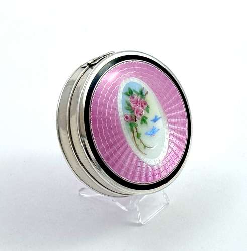 Rare Antique F&B Silver & Pink Guilloche Enamel Double Compact