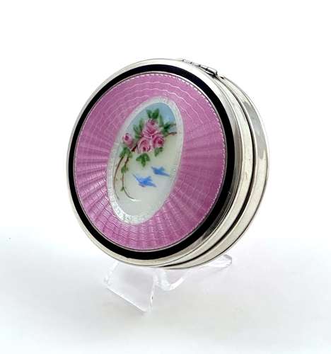 Rare Antique F&B Silver & Pink Guilloche Enamel Double Compact