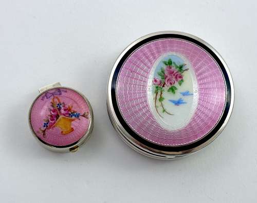 Rare Antique F&B Silver & Pink Guilloche Enamel Double Compact