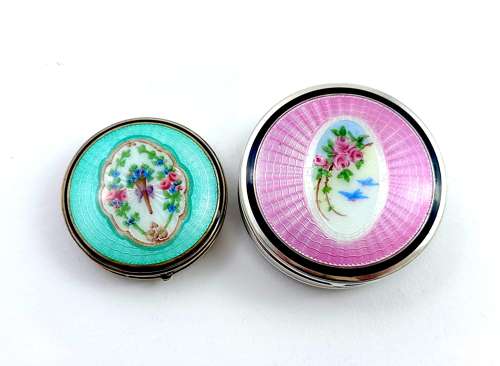 Rare Antique F&B Silver & Pink Guilloche Enamel Double Compact