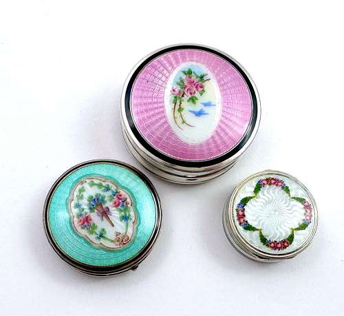 Rare Antique F&B Silver & Pink Guilloche Enamel Double Compact