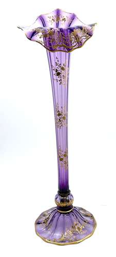 Tall Antique French Mont Joye Amethyst Crystal  Gold Enamelled Vase