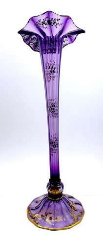 Tall Antique French Mont Joye Amethyst Crystal  Gold Enamelled Vase