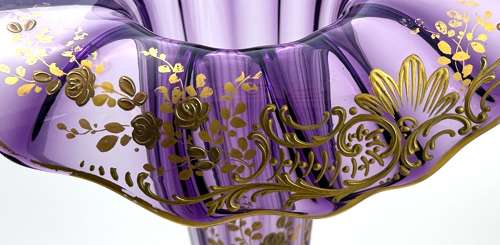 Tall Antique French Mont Joye Amethyst Crystal  Gold Enamelled Vase