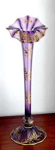 Tall Antique French Mont Joye Amethyst Crystal  Gold Enamelled Vase