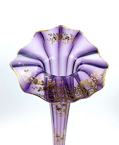 Tall Antique French Mont Joye Amethyst Crystal  Gold Enamelled Vase