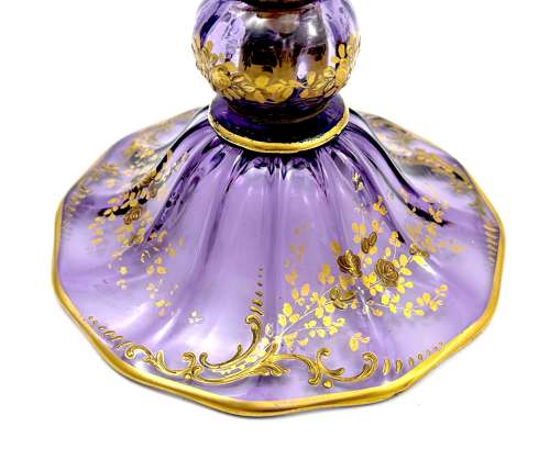 Tall Antique French Mont Joye Amethyst Crystal  Gold Enamelled Vase