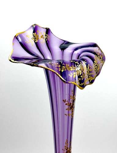 Tall Antique French Mont Joye Amethyst Crystal  Gold Enamelled Vase