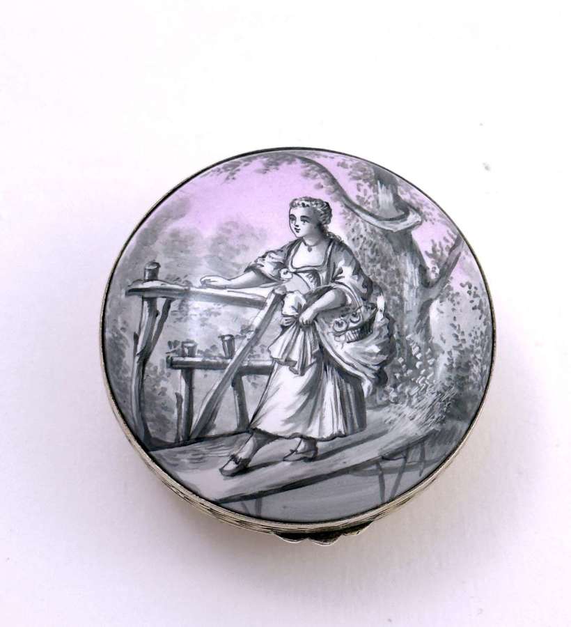 Fine Antique French Enamel & Gilded Silver Box in the Grisaille Manner