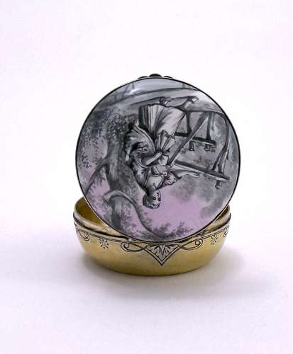 Fine Antique French Enamel & Gilded Silver Box in the Grisaille Manner