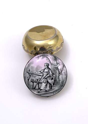 Fine Antique French Enamel & Gilded Silver Box in the Grisaille Manner
