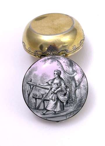 Fine Antique French Enamel & Gilded Silver Box in the Grisaille Manner