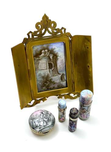 Fine Antique French Enamel & Gilded Silver Box in the Grisaille Manner